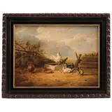 Firmado N. Krajewska, Escena de corral, Óleo sobre madera
