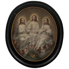 Andrés López, TRINIDAD ANTROPOMORFA, Óleo sobre tela. Formato oval
