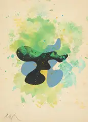 Jean Arp, Die Menschen gleichen den Fliegen, 1963, Farbholzschnitt, aquarelliert, auf Bütten