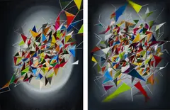 Merav Leibküchler, Micro Form - Matter "Bi - 1,0" / Micro Form - Matter "B i- 2,0", 2020, Jeweils: Öl auf Leinwand