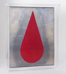 Michael Sailstorfer, Heavy Tear 24, MAC 612 RUSSIAN RED, 2018, Lippenstift auf Blei über Holzplatte