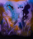 Bettina Scholz, Ohne Titel (VO2), 2020, Sprühfarbe auf Plexiglasscheibe vor HDK mit Sprühfarbe und Tusche