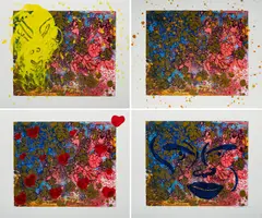 Michael Buthe, Gartenblüte 1-4, 1993, Serie von 4 handkolorierten Farbserigrafien auf BFK RIVES FRANCE (Wasserzeichen)