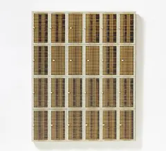 Rolf Glasmeier, Kaufhaus-Objekt "Lüftungen", 1980, Lüftungsgitter aus Kunststoff auf Spanplatte