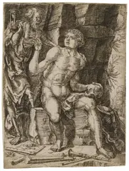 Anton Woensam, Der Tod und der Musiker, Radierung auf Papier