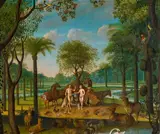 Jacob Bouttats, Adam und Eva im Paradiesgarten, umgeben von Tieren, Öl auf Leinwand