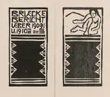 Karl Schmidt-Rottluff, Brücke Bericht über 1909 u. 1910, 1911, Zwei Holzschnitte sowie Text auf chamoisfarbenem Papier (4-teiliges Faltblatt)