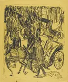 Ernst Ludwig Kirchner, Leipziger Strasse, Kreuzung, 1914, Lithografie auf festem, gelben Papier