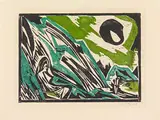 Ernst Wilhelm Nay, Badende an der Steilküste, 1938, Farbholzschnitt auf Velin