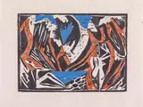 Ernst Wilhelm Nay, Zwei Badende am Bergsee, 1938, Farbholzschnitt auf Japan