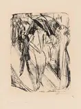 Ernst Ludwig Kirchner, Dame im Regen (Cocotte vor Schaufenster auf weiß), 1914, Lithografie auf leichtem Kupferdruckkarton