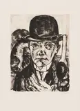 Max Beckmann, Selbstbildnis mit steifem Hut, 1921, Kaltnadel auf geripptem Bütten