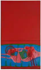 Uwe Lausen, Rot, 1963, Öl auf zwei durch eine Leiste getrennten Leinwänden