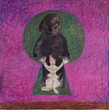 Tal R, "Elephant behind clown through keyhole", 2009, Hasenleim, Pigment und Wachskreide auf Leinwand