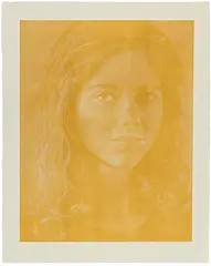 Franz Gertsch, Dominique (Farbvariante Gelb-Orange), 1988, Farbholzschnitt auf Kumohadamashi-Japan von Ivano Heizaburo