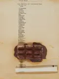 Joseph Beuys, Zwei Fräulein mit leuchtendem Brot, 1966, Schokolade, mit Ölfarbe (Braunkreuz) übermalt, auf bedrucktem Karton bzw. eingerolltem Papier