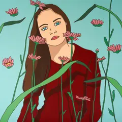 Jun Hasegawa, "A Girl with Flowers", 2002, Glanzfarbe auf Leinwand