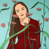 Jun Hasegawa, "A Girl with Flowers", 2002, Glanzfarbe auf Leinwand