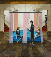 Gino Rubert, Simetrías, 2005, Öl und Collage auf Leinwand, in Künstlerrahmen