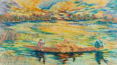 SEO, "Abenddämmerung", 2005, Acryl und collagiertes buntes Papier auf Leinwand