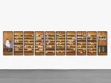 Andrea Zittel, Free Running Rhythms and Patterns Version II, 2000, Mixed Media (Walnusspaneele, Latex- und Ölfarbe, Vinylfolie, C-Prints, Holzrahmen und Plexiglas)