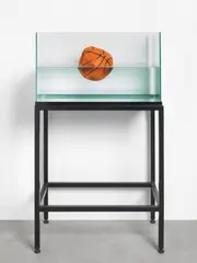 Iskender Yediler, Jeff I have a Problem, 2006, Mixed Media (Metallgestell, Aquarium, Wasser und Basketball)