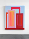Peter Halley, Warm Standby, 2007, Acryl, Roll-a-Tex, Day-Glo- und Perlmuttacryl auf zwei aufeinandergefügten Leinwänden