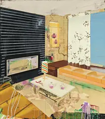 Kaminzimmer by Matthias Weischer, 2001, Öl auf Leinwand, sold Jun 2024