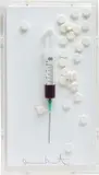 Damien Hirst, Untitled Pill and Syringe 3, 2007, Syringe, needle, resin and paracetamol pills mounted to canvas,