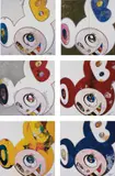 And Then x 6 (White The Superflat Method, Blue and Yellow Ears); DOB in Pure White Robe (Pink and Blue); And Then, And Then And Then And Then And Then. Yellow Universe; DOB in Pure White Robe (Navy & Vermilion) ; And Then x 6 (Red: The Superflat Method); and And Then x 6 (Marine Blue: The Superflat Method) by Takashi Murakami, 2013, Six offset lithographs in colours, on smooth wove paper, the full sheets,, sold Jan 2016