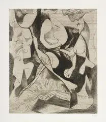 Jackson Pollock, Untitled, circa 1944/1967, Engraving and drypoint in brown-black, on heavy wove paper, with full margins, the third (final) state,