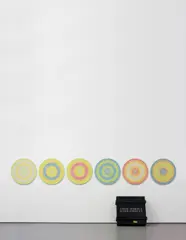 Peter Sedgley, Video Disques, 1969-70, The complete portfolio of six kinetic screenprints, in fluorescent colours, on spun aluminium,