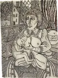Grayson Perry, Untitled (Mother and Child), c. 1985, Unique earthenware tile painted in brown with knife engraving and glaze