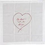 Tracey Emin, My Heart Is With You Always, 2015, Embroidery thread in red and pink, on linen napkin,