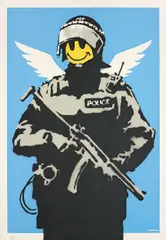 Flying Copper by Banksy, 2003, Screenprint in colours, on wove paper, the full sheet,, sold Jun 2016