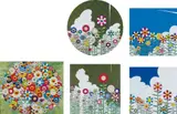 Floating Campsite; Flower; Open Your Hands Wide; Warm and Sunny; and Flower 2 by Takashi Murakami, 2002-2011, Five offset lithographs in colours, on smooth wove paper, the full sheets,, sold Jun 2016