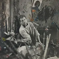 Cecil Beaton, Francis Bacon in his studio, 1960, Gelatin silver print with paint from Francis Bacon's studio on the recto and verso