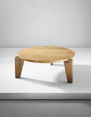 Jean Prouvé, Low table, from the Ferembal House, Nancy, 1948, Oak, bent sheet steel