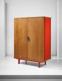 Wardrobe, variant of model no. 100 by Jean Prouvé, 1952, Oak, oak-veneered wood, painted bent sheet steel, steel, sold Apr 2016