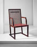 Josef Hoffmann, Rare armchair, circa 1903, Stained wood, leather, brass nailheads