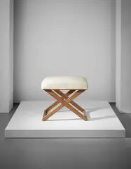 Stool by Jean-Michel Frank, circa 1935, Sanded oak, wool, sold Apr 2016