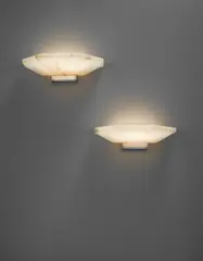Émile-Jacques Ruhlmann, Pair of wall lights, model no. 3639NR, circa 1925, Alabaster, silver-plated bronze