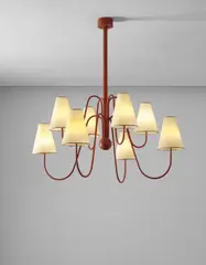 Jean Royere, Eight-armed 'Bouquet' chandelier, circa 1950, Painted steel, paper shades