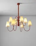 Eight-armed 'Bouquet' chandelier by Jean Royere, circa 1950, Painted steel, paper shades, sold Apr 2016