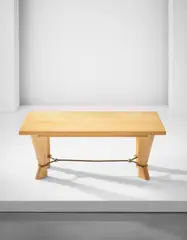 Coffee table by Jean Royere, circa 1950, Ash wood, ash-veneered wood, brass, offered Apr 2016