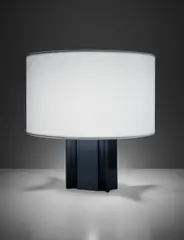 Unique table lamp, from Jacques Quinet's villa, La Renardière, Deauville by Jacques Quinet, 1971, Painted wood, tubular brass, fabric shade, sold Apr 2016