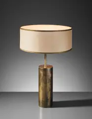 Jacques Quinet, Rare table lamp, from the Zambeze ocean liner, 1971, Tubular brass, brass, fabric shade