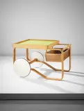 Tea trolley, model no. 900 by Alvar Aalto, circa 1937, Birch-veneered plywood, painted birch-veneered plywood, bent laminated birch, birch, rubber, cane, offered Apr 2016