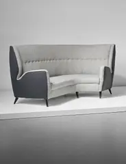 Corner sofa by Gio Ponti, 1945-1950, Stained walnut, fabric, sold Apr 2016
