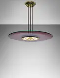 Max Ingrand, Ceiling light, model no. 1508, circa 1954, Tubular brass, brass, painted metal, coloured glass, glass
